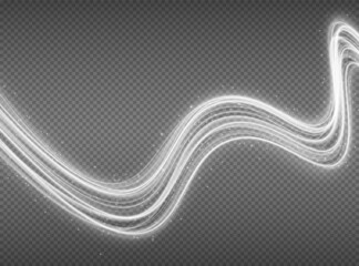 Wavy glowing bright flowing curve lines. Glittering star dust trail. Waves with light effect isolated on black background.