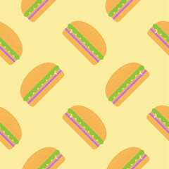 Hamburger seamless pattern. Burger flat design vector illustration