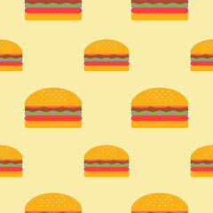 Hamburger seamless pattern. Burger flat design vector illustration