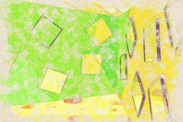 Digital sketch of the interior of a contemporary art space. Background on the theme of architecture, exhibitions and art projects in light colors.