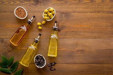 Three types of cooking oil - sunflower olive and sesame oil