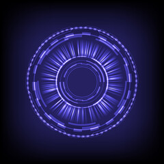 Technology glowing HUD circle. Light and sparking ring. Colorful tunnel. Bright border. Magic portal. Luminous and glint swirling. Vector illustrator. Eyesight security of protection. UI element