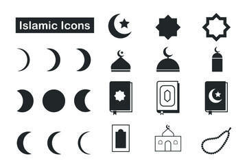 Islamic flat icon set black and white