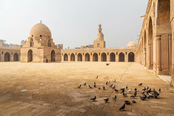 Mosque Ibn Tulun in Cairo with spiral minaret, Egypt