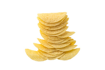 Heap of potatoes chips snack isolated on white background with clipping path