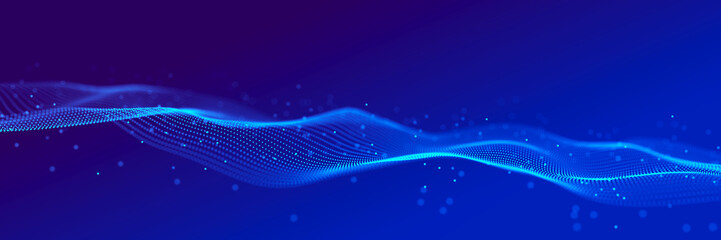Large digital data background. Abstract wave with moving dots. 3d rendering