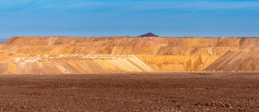 Panorama image of waste heaps of a copper mine in the Atacama desert, Chile