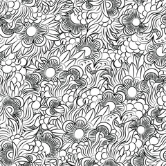 vector seamless antistress coloring book for adults with flowers and leaves