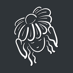 vector silhouette of a girl with a camomile instead of a hat