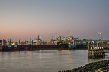 Den Helder, Netherlands. March 2022. The terminal of the ferry to Texel at sunrise.