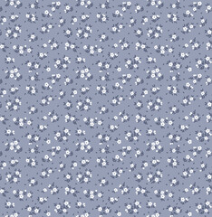 Cute floral pattern in the small flower. Seamless vector texture. Elegant template for fashion prints. Printing with small white flowers. Pale Gray blue background. Stock print.