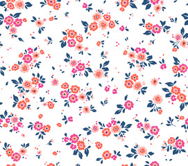 Beautiful vintage floral pattern in small abstract flowers. Small pink flowers. White background. Liberty style print. Floral seamless background. The elegant the template for fashion prints.