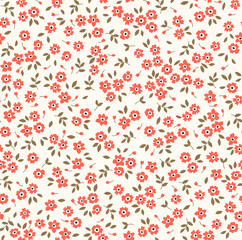 Beautiful vintage floral pattern in small abstract flowers. Small red flowers. White background. Liberty style print. Floral seamless background. The elegant the template for fashion prints.