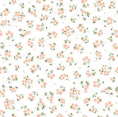 Trendy seamless vector floral pattern. Endless print made of small light rose pink flowers. Summer and spring motifs. White background. Stock vector illustration.