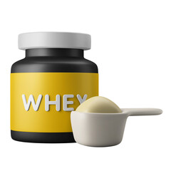 whey protein powder bodybuilding diet healthy supplement 3d rendering icon illustration dietary fitness theme
