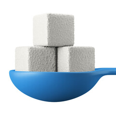 unhealthy stacked glucose sugar cubes on spoon 3d rendering icon illustration diet and food theme