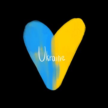 Illustration in support of Ukraine. A yellow and blue heart. Ukrainian flag.