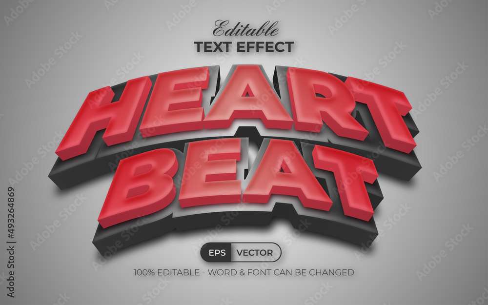 Aufkleber 3d curved text effect heart beat style. editable text effect.