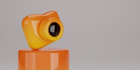 Orange Camera Silhouette On Podium And White Background 3d Illustration