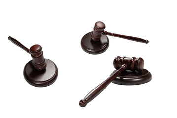Wooden judge gavel and soundboard isolated on a white background.