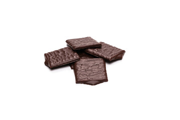 Dark chocolate candies isolated on white background.