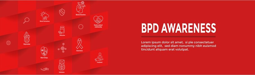 BPD - Borderline Personality Disorder icon set with web header banner