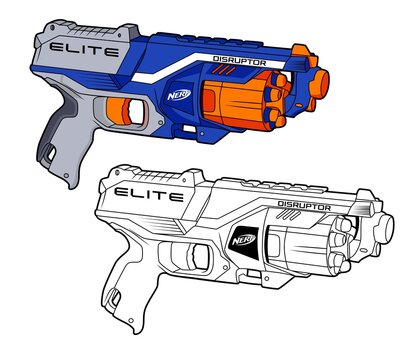 Nerf N-Strike Elite Disrupto Toy Gun vector line drawing Darts