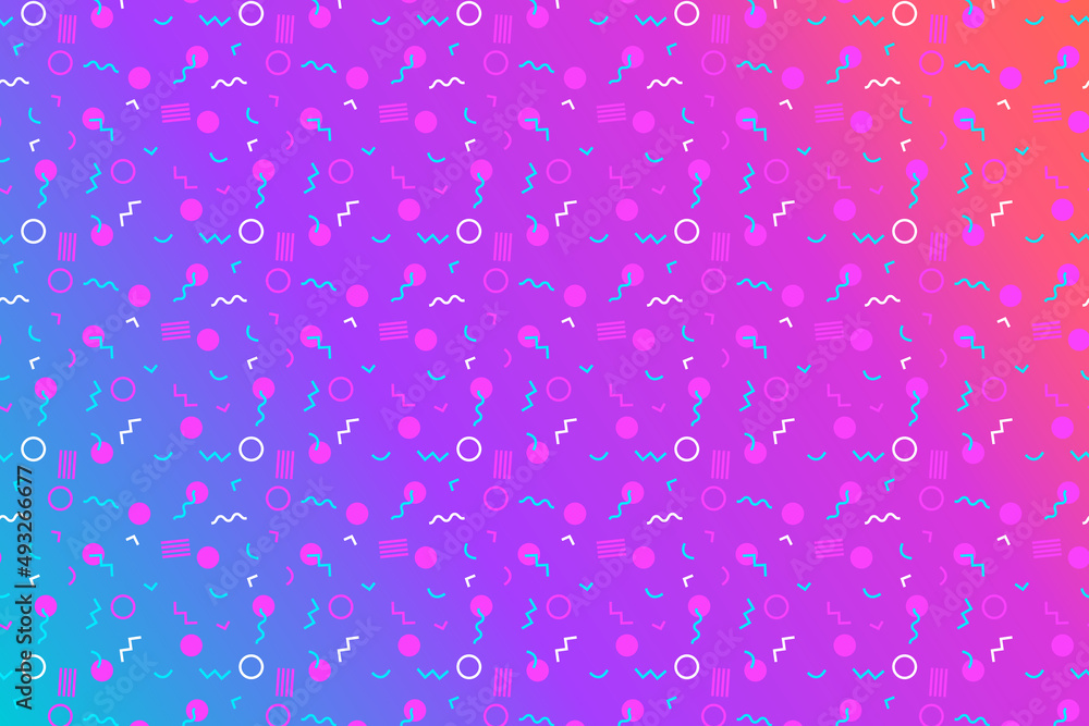 Poster abstract background with 80s aethetic geometics style pattern and vibrant psychedelic colors
