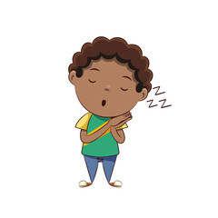 Boy sleeping standing up