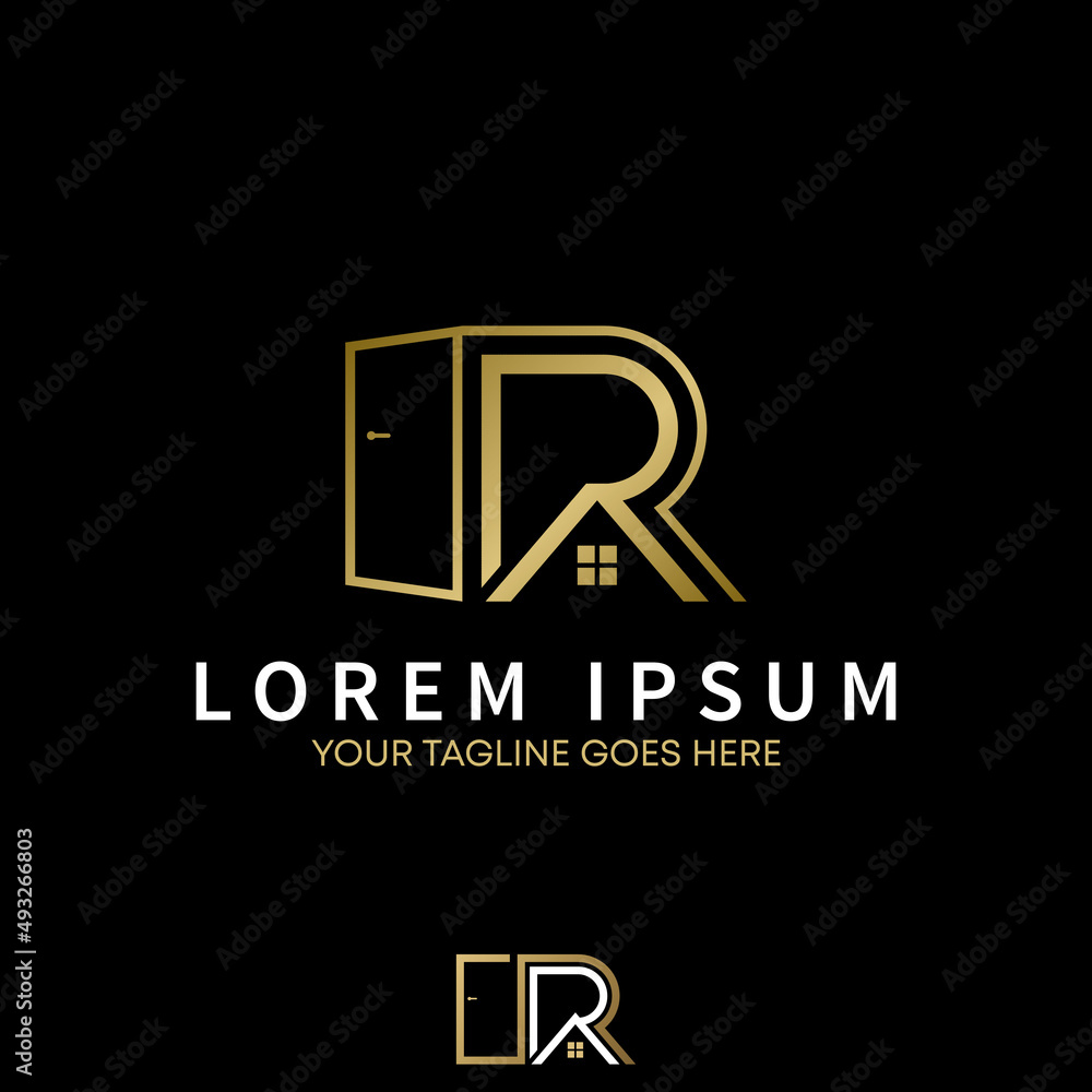 Poster letter or word rr or double r font with roof house and window image graphic icon logo design abstrac