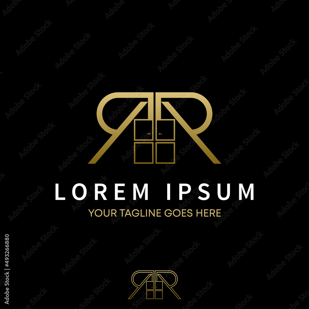 Poster unique and simple letter or word rr or double r font with window image graphic icon logo design abst