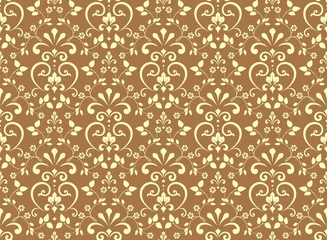 Kussenhoes Wallpaper in the style of Baroque. Seamless vector background. Gold and yellow floral ornament. Graphic pattern for fabric, wallpaper, packaging. Ornate Damask flower ornament © ELENA
