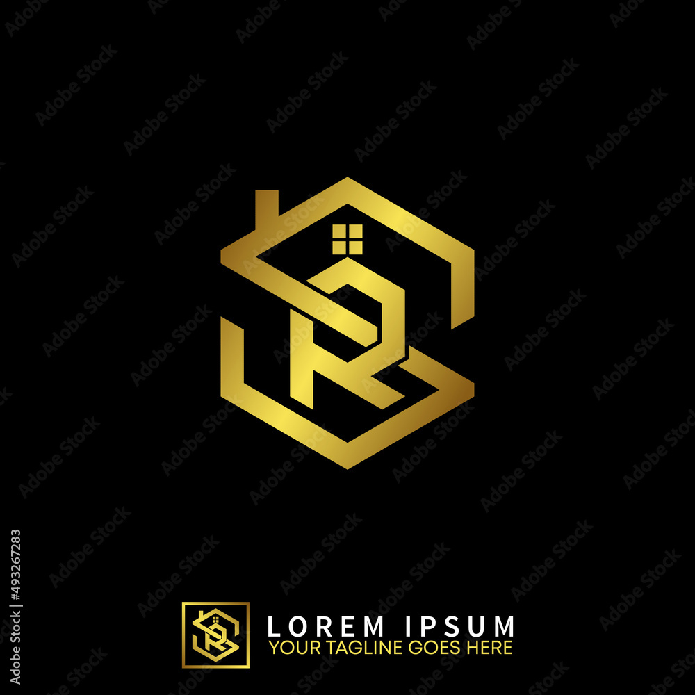 Poster letter or word sr with roof house in hexagon line image graphic icon logo design abstract concept ve
