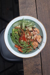 Waffles in plate salad macha breakfast morning food