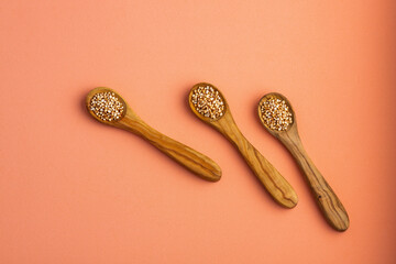 Popped amaranth grain in three spoons - Amaranthus
