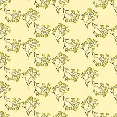 Vector seamless half-drop pattern, with leaves and bud