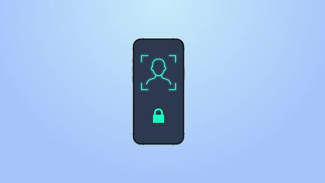 Animated motion graphic padlock icon from lock to unlock and an account symbol. Animation of face scan to identify and verify identity to access and sign in to smartphone security system. 4K 60fps.