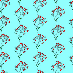 Vector seamless half-drop pattern, with leaves and bud