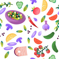 Seamless pattern with vegetables. Healthy food. Green lifestyle.  vector illustration. 