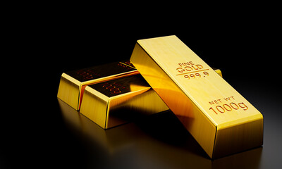 Gold bar 999.9  on black background. in forex trading Popular in the investment of investors during various crises of the world like war. 3D rendering.