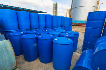 Oil barrels blue or chemical drums