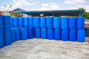 Oil barrels blue or chemical drums