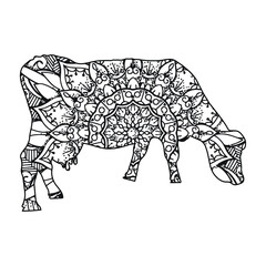 Mandala cow coloring page for kids