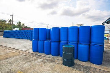 Oil barrels blue or chemical drums