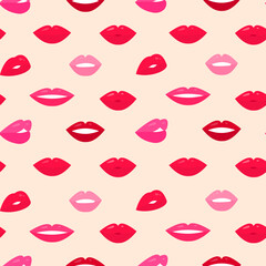 Seamless pattern of lips on a light background