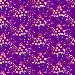 Vector seamless half-drop pattern, with leaves and bud