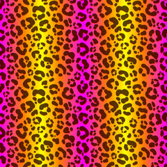 Neon leopard seamless pattern. Bright colored spotted background. Vector rainbow animal print.