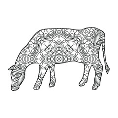 Mandala cow coloring page for kids