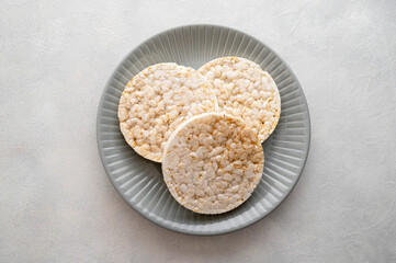 Pile of puffed rice cakes, dieticgalettes. Crunchy crispbread