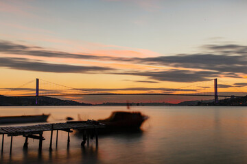 Fototapeta na wymiar Sunset Time in the Istanbul Bosphorus, Cengelkoy Uskudar, Istanbul Turkey